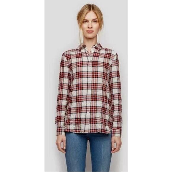 JENNI KAYNE Plaid Rumpled Cotton Sequoia Placket Back Button Shirt Womens Small - Picture 1 of 15